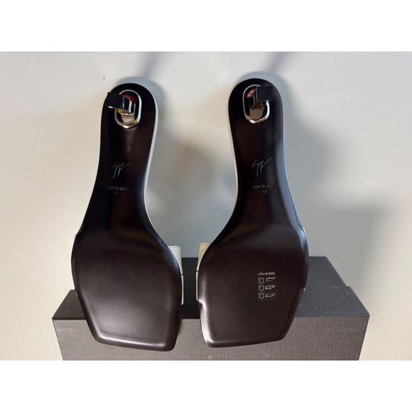 Giuseppe Zanotti Cream Leather Square Toe Kitten Heel Mules Sandals Sz 8 - Picture 11 of 16